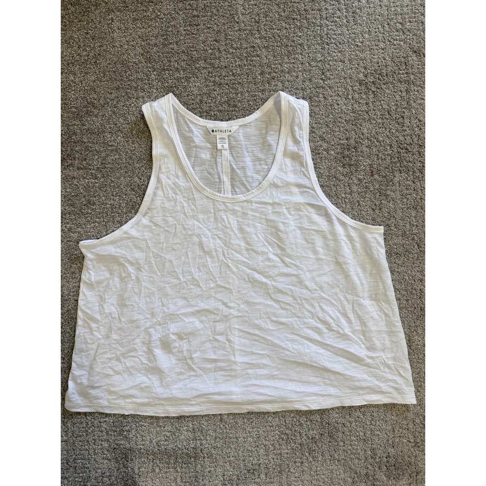 Athleta White Tank Top Cotton‎ Sleeveless Athletic Casual Workout Womens Size XL